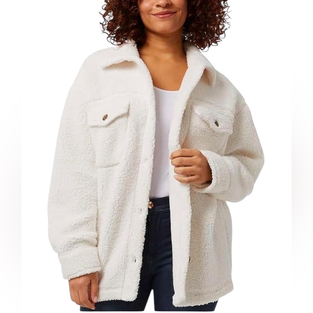 32 Degrees Heat Womens XL/XXL Cream Fleece Shirt Jacket Shacket Oversized NWT